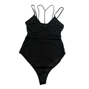 a ellen- Women’s Sheer Black Strappy Bodysuit Size Large